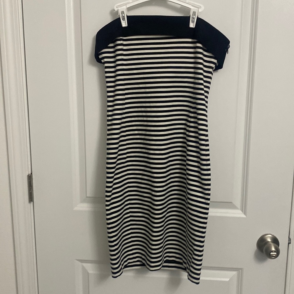 ZARA Basic black and white Stripes strapless Dress Size L